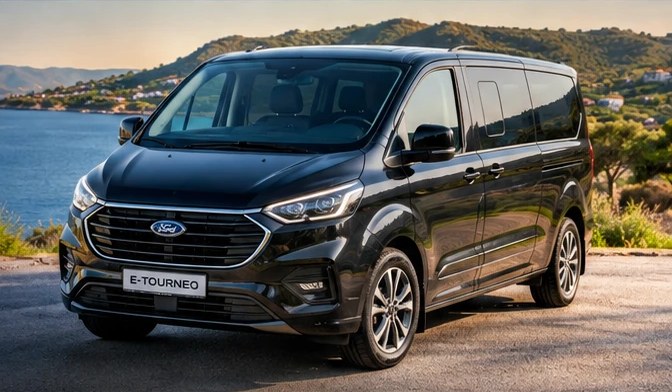 Ford E-Tourneo on a coastal road in Halkidiki